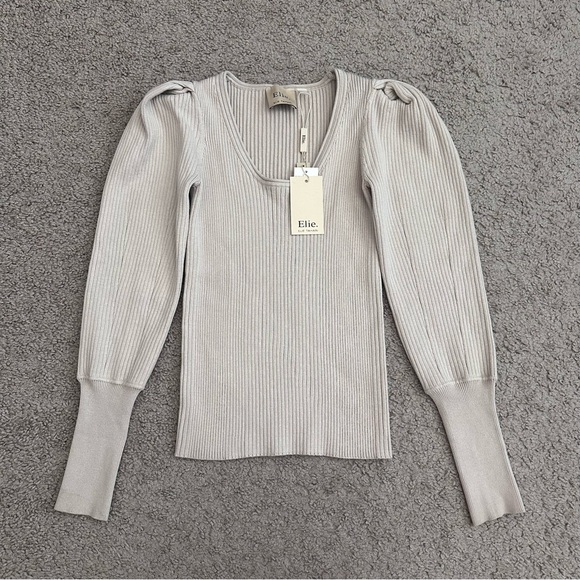 Elie Tahari Puff Sleeve Ribbed Slimming Pullover Sweater Top Womens XS - Picture 1 of 14